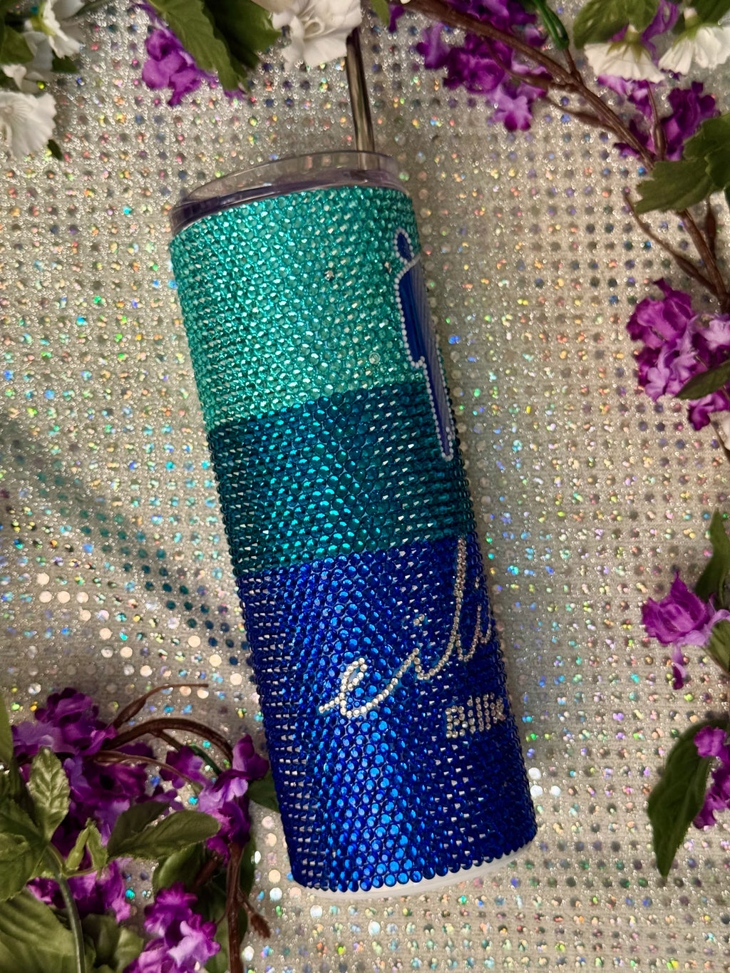 Blue Billie Eilish rhinestone 20oz tumbler