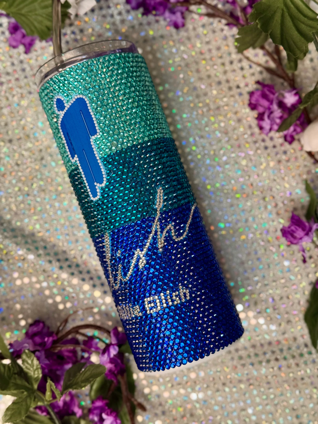 Blue Billie Eilish rhinestone 20oz tumbler