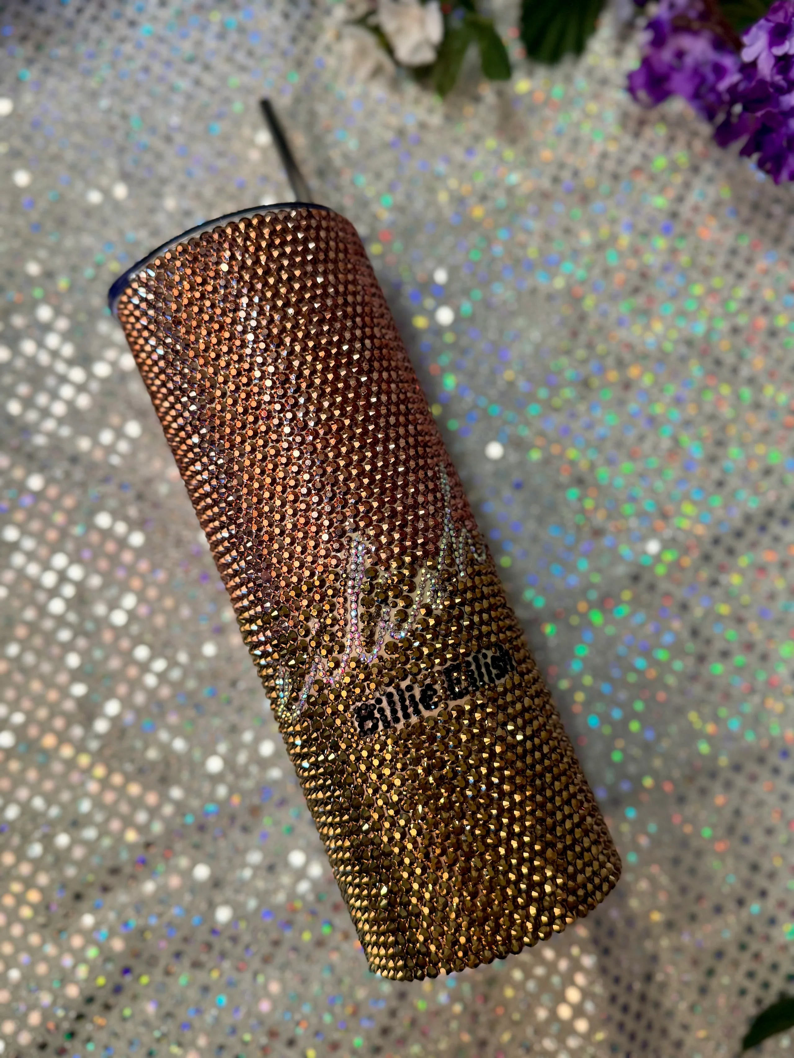 Gold “EILISH” 20oz rhinestone tumbler