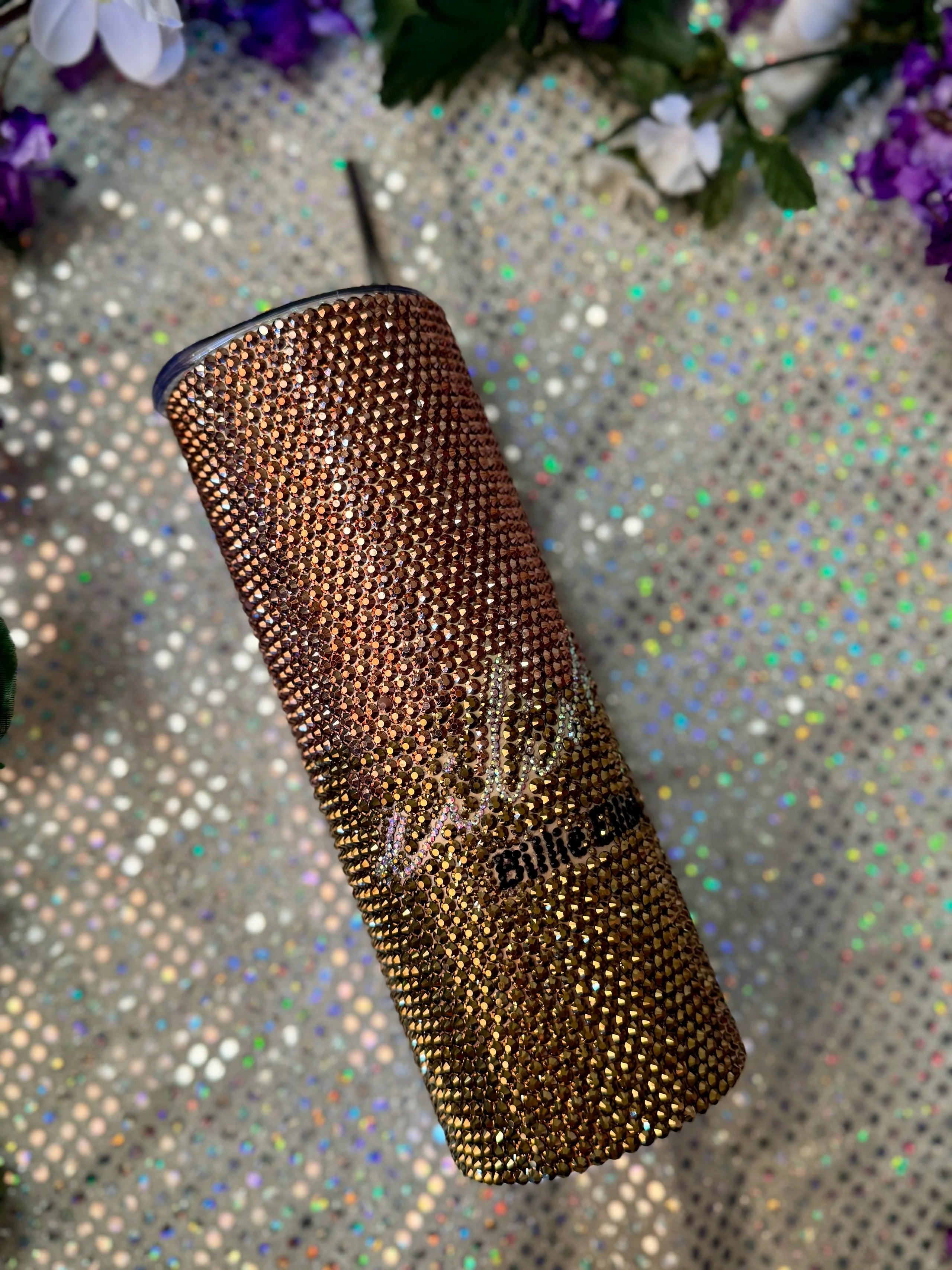 Gold “EILISH” 20oz rhinestone tumbler