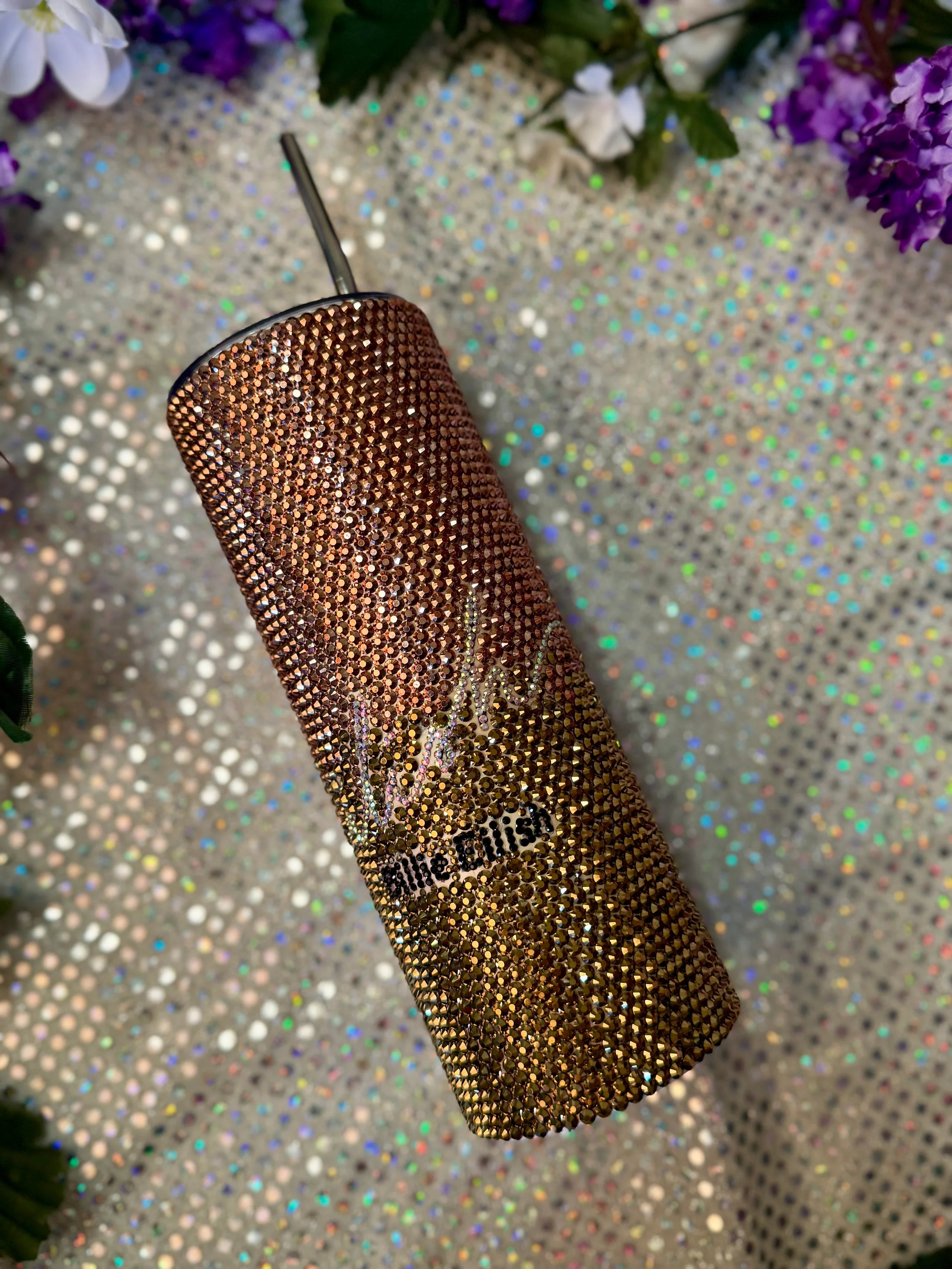 Gold “EILISH” 20oz rhinestone tumbler