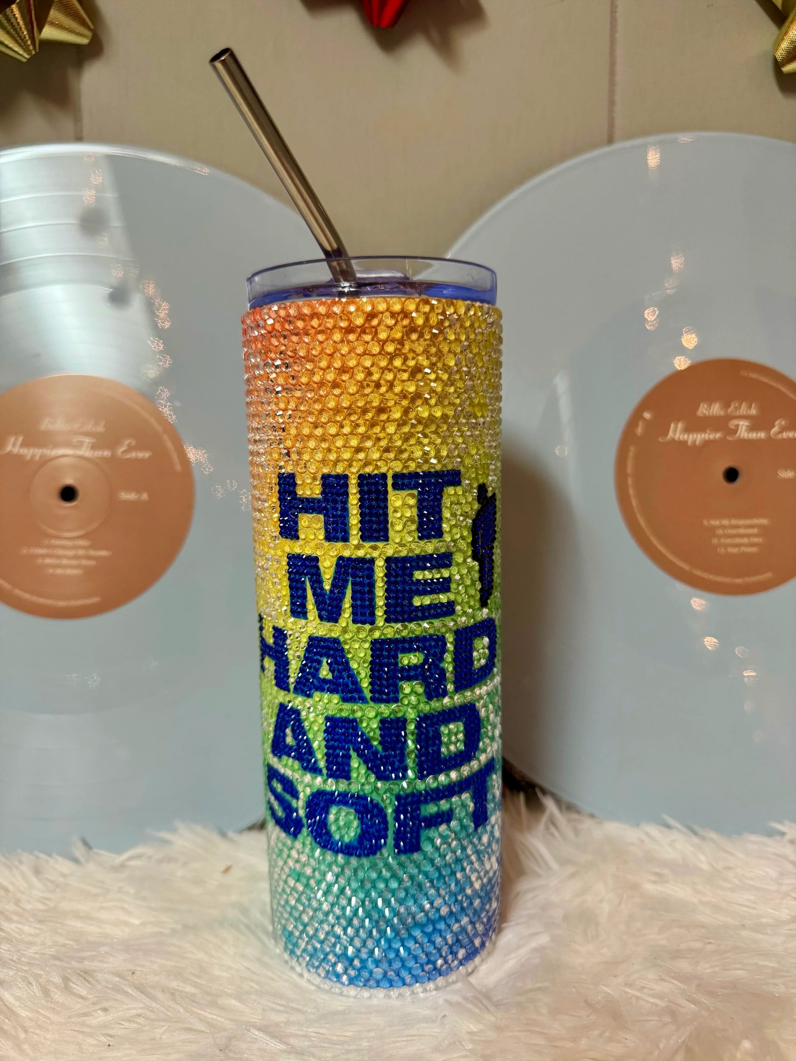 Rainbow Hard and Soft 20oz rhinestone tumbler