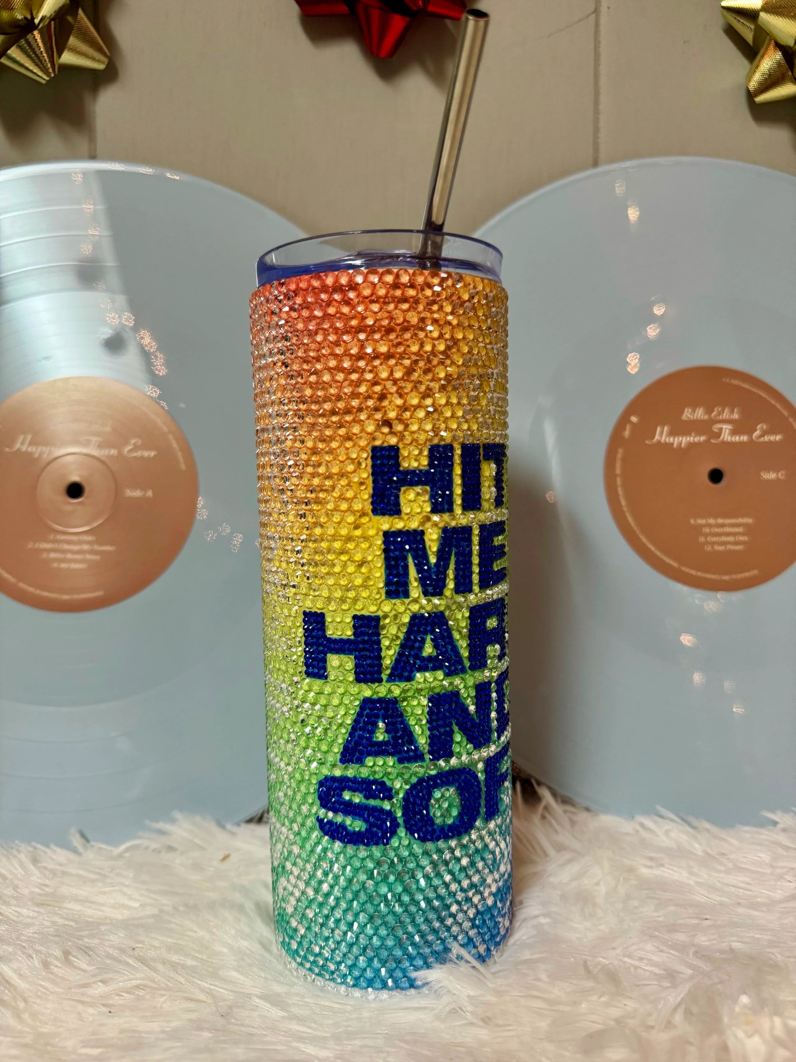 Rainbow Hard and Soft 20oz rhinestone tumbler