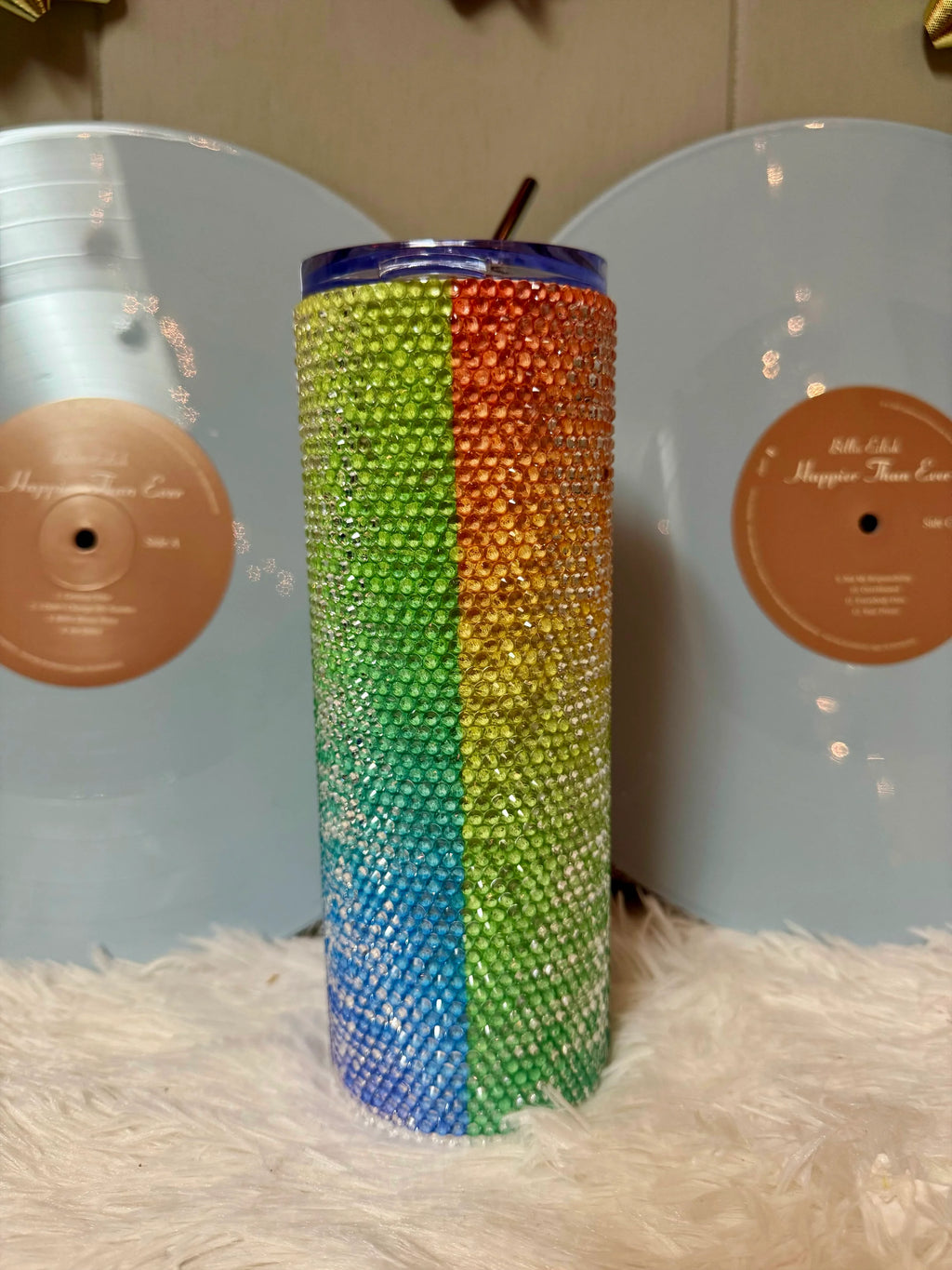 Rainbow Hard and Soft 20oz rhinestone tumbler